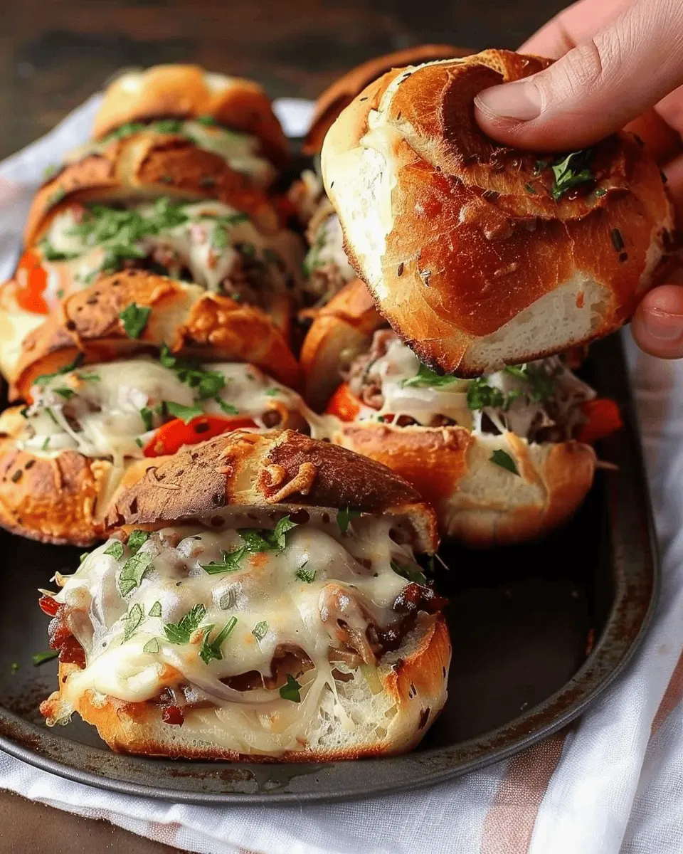 Baked Philly Cheesesteak Sliders with Turkey Bacon and Chicken Ham