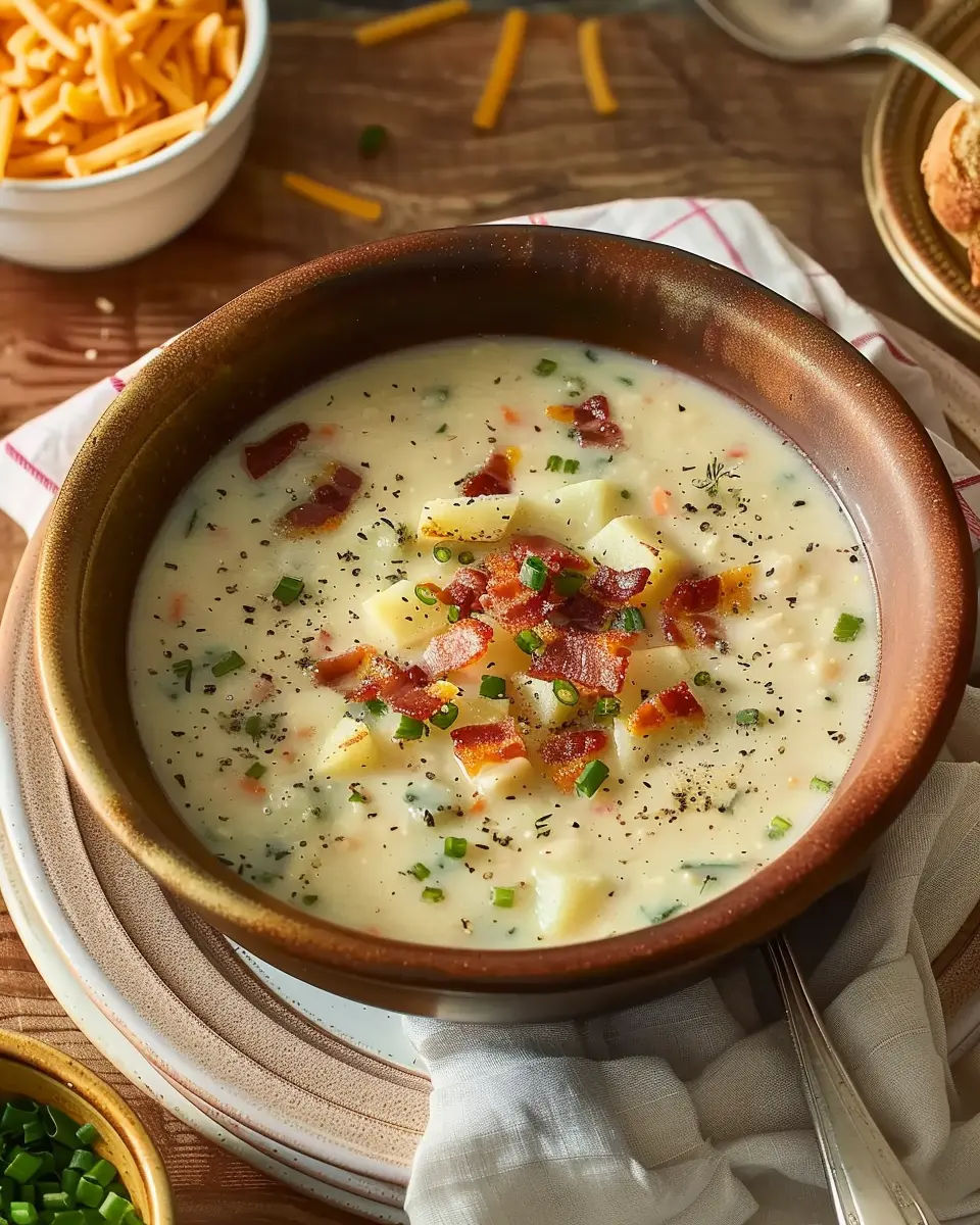 Old-Fashioned Potato Soup Recipe with Turkey Bacon and Chicken Ham