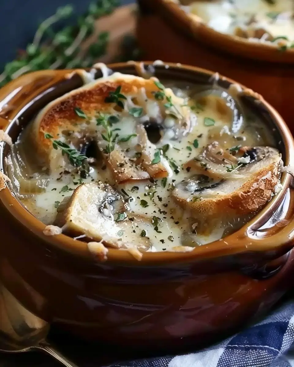 Creamy French Onion and Mushroom Soup with Savory Turkey Bacon