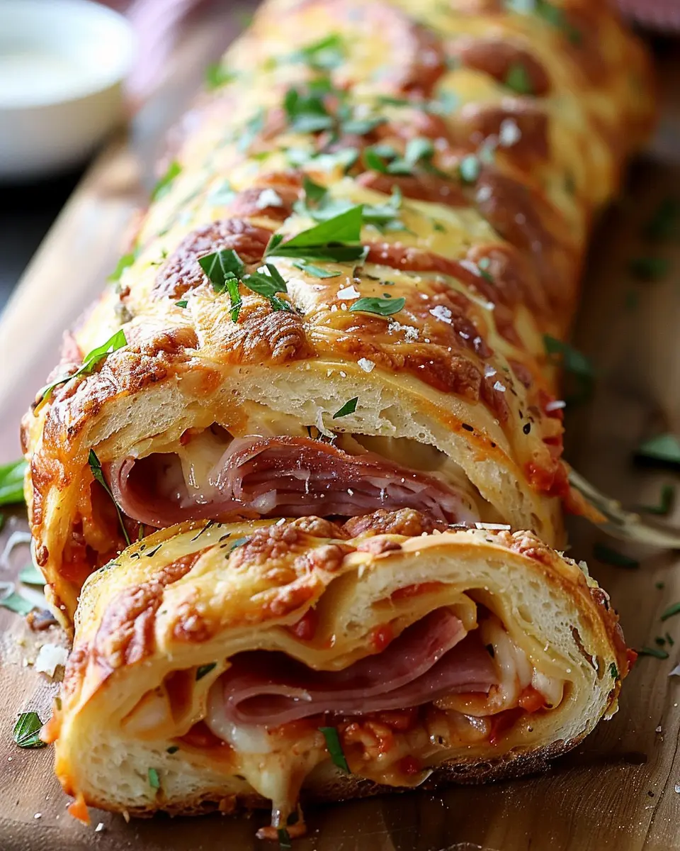 Italian Stromboli Stuffed Bread: Easy Delight with Turkey Bacon and Chicken Ham