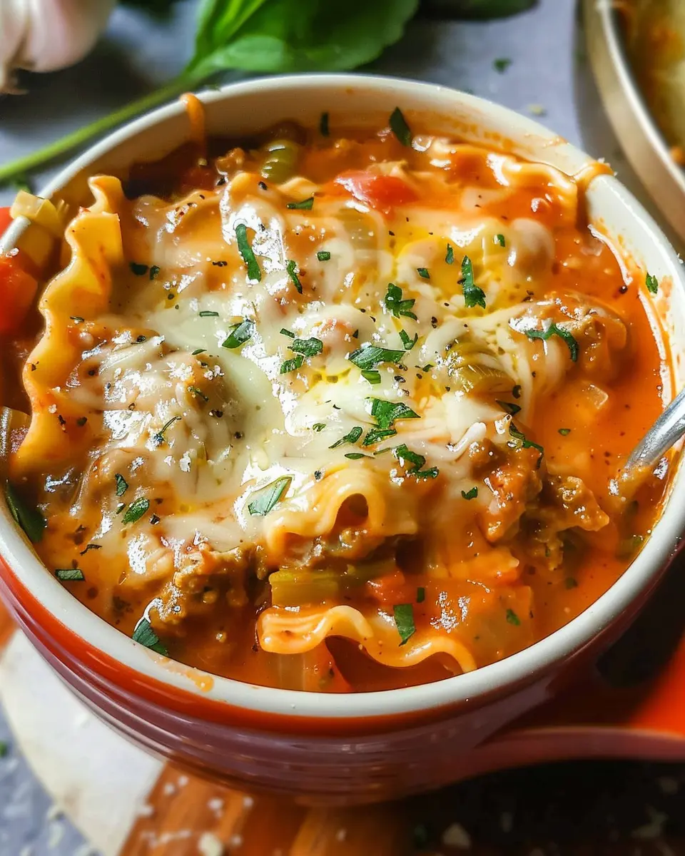 Easy Creamy Lasagna Soup with Turkey Bacon and Chicken Ham Delight