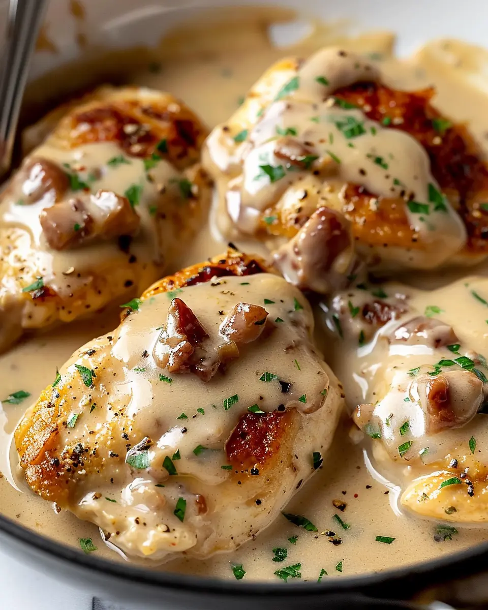 Easy Stovetop Smothered Chicken with Turkey Bacon and Creamy Sauce