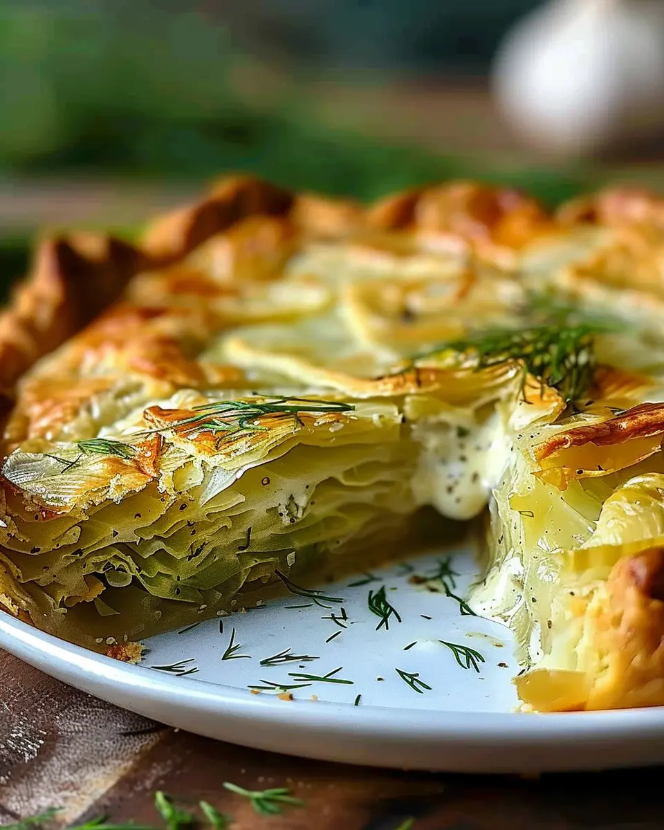 Perfect Crispy Cabbage Pie with Turkey Bacon and Dill Cream Sauce