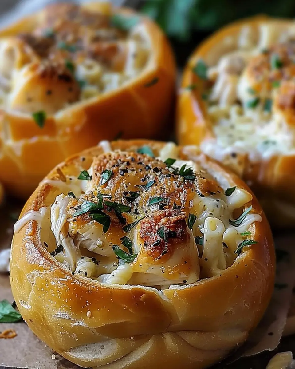 Chicken Alfredo Garlic Bread Bowls