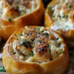 Chicken Alfredo Garlic Bread Bowls