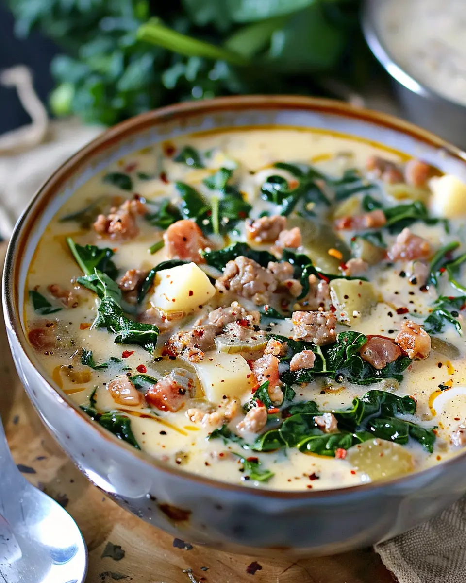 Copycat Olive Garden Zuppa Toscana Soup with Turkey Bacon Twist