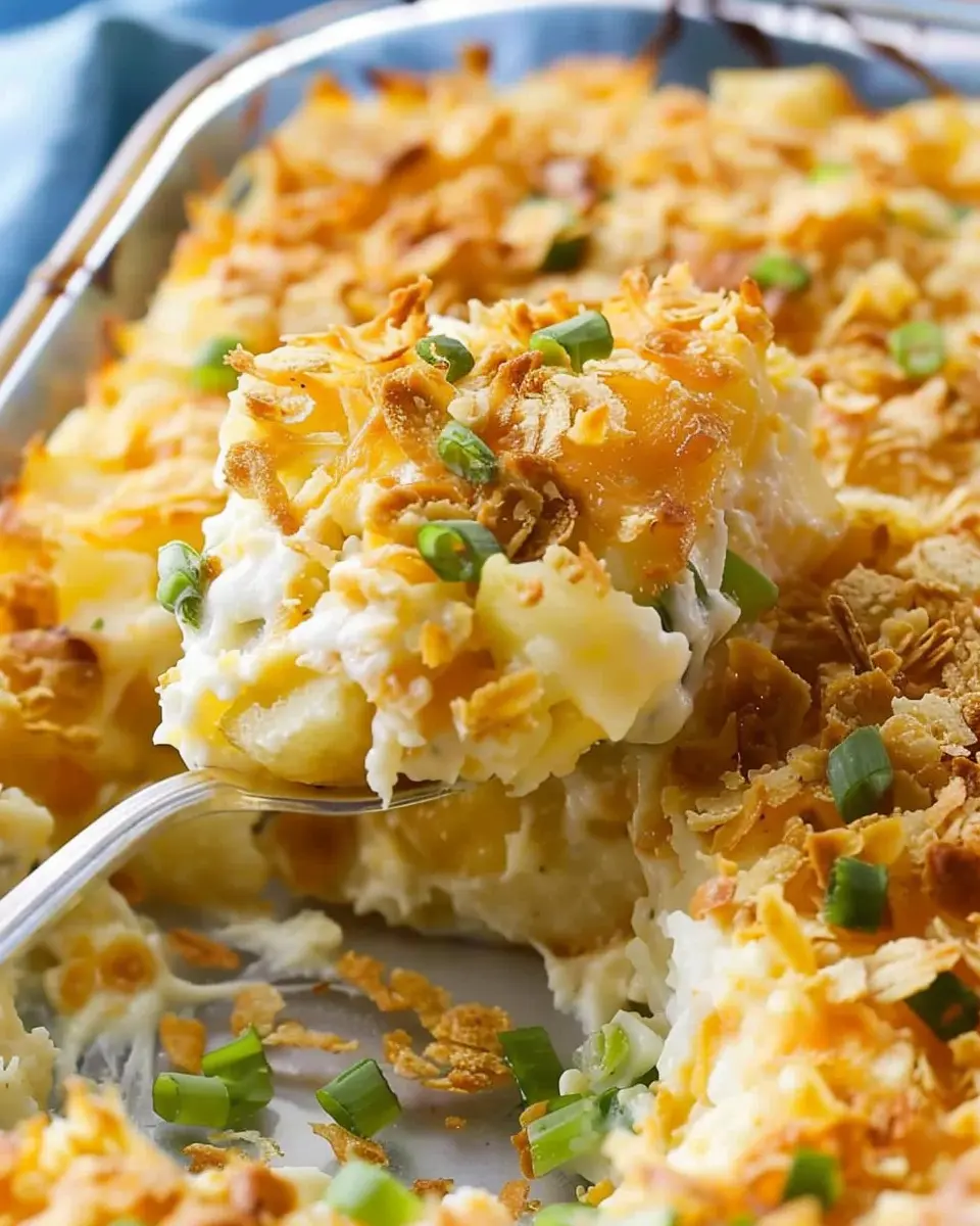 Funeral potatoes: The Best Comfort Food with Turkey Bacon and Chicken Ham