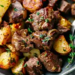 Garlic Butter Herb Steak Bites and Potatoes