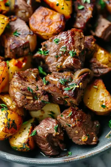 Garlic Butter Herb Steak Bites and Potatoes