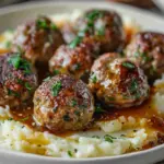 salisbury steak meatballs with garlic herb mashed potatoes
